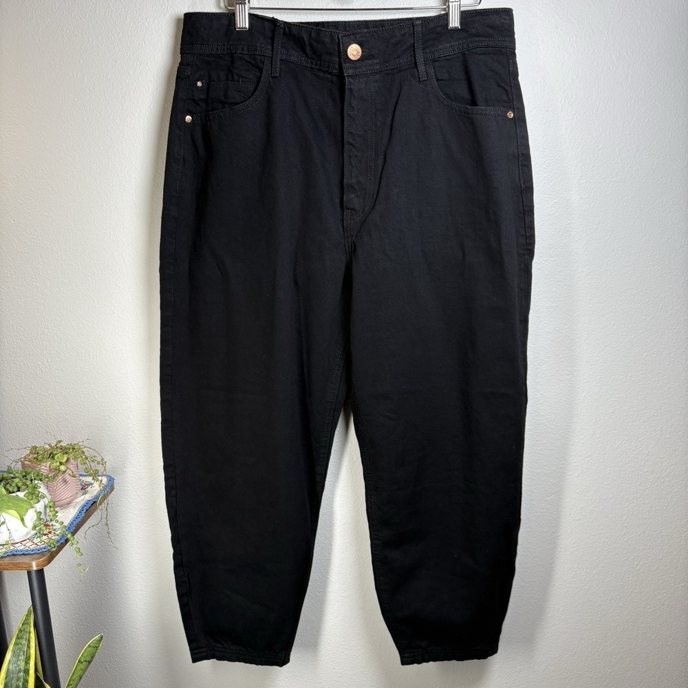 NWT River Island Women 12S Black Denim Zone Jeans Tapered Mom Luxe Cotton